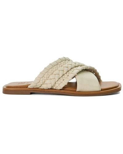Dune Ladies Leaves - Flat Leather Cross-over Sandals Leather - Natural