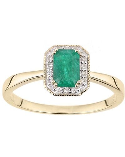 DIAMANT L'ÉTERNEL 9ct Geelgouden Diamanten En Smaragdgroene Edelsteen Rechthoekig Geslepen Ring - Metallic