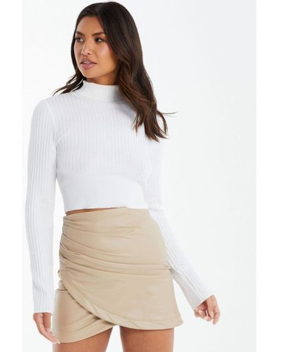 Quiz Faux Leather Wrap Mini Skirt - White
