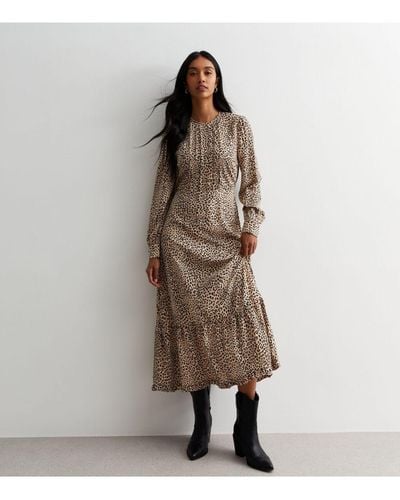 Gini London Leopard Print Long Sleeve Maxi Dress - Natural
