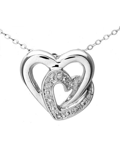 DIAMANT L'ÉTERNEL 9ct White Gold Pave Set Diamond Double Heart Pendant And 18" Chain
