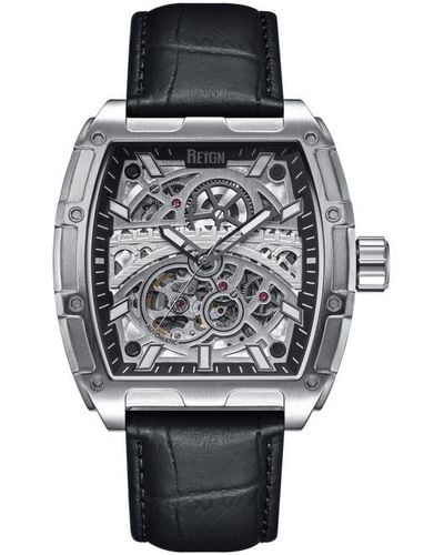 Reign Olympia Automatic Semi-Skeleton Leather-Band Watch - Grey