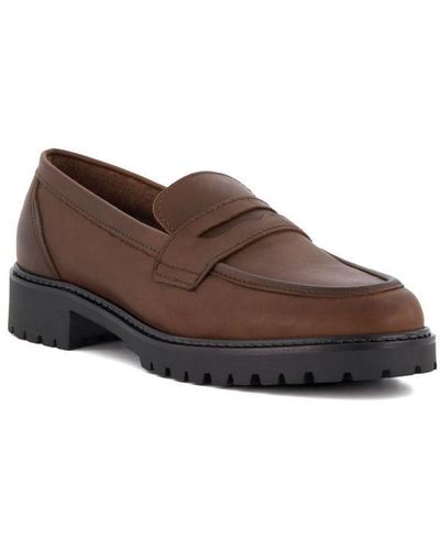 Dune Ladies Gild Cleated-Sole Penny-Trim Loafers - Brown