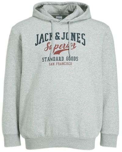 Jack & Jones Plus Size Hoodie Jjelogo Plus Size Met Logo Light Grey Melange - Grijs
