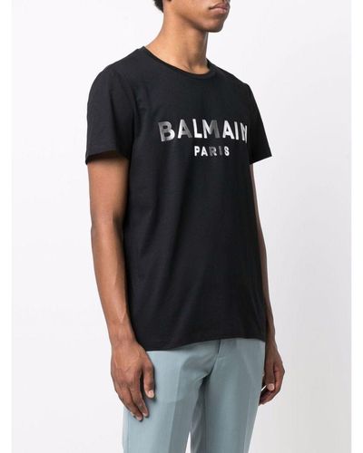 Balmain Silver Logo Print T-shirt - Black