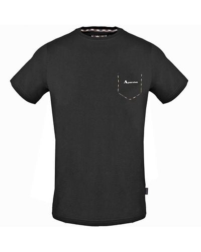 Aquascutum Check Pocket Trim T-Shirt Cotton - Black