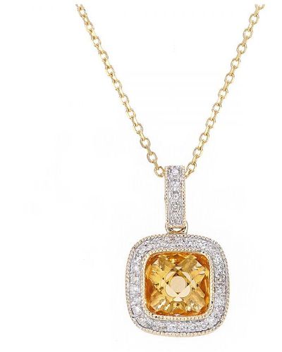 DIAMANT L'ÉTERNEL 9Ct Diamond And Citrine Square Pendant Necklace - Metallic