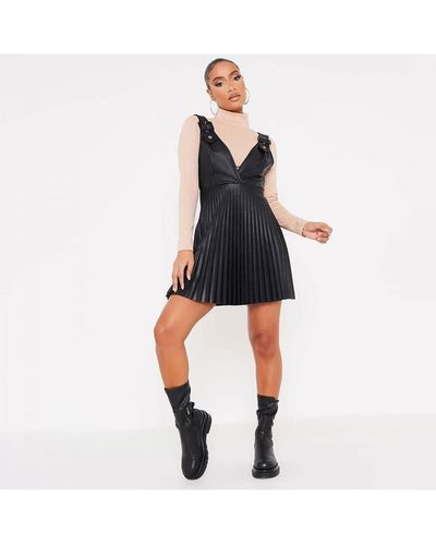 I Saw It First Faux Leather Pleated Pinafore Dress - Black