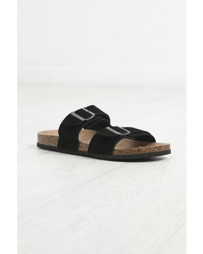 Brave Soul 'Anthony' Faux Suede Buckle Strap Cork Sandals - White