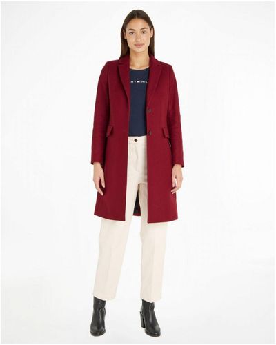 Tommy Hilfiger Wool Blend Long Classic Jacket - Red