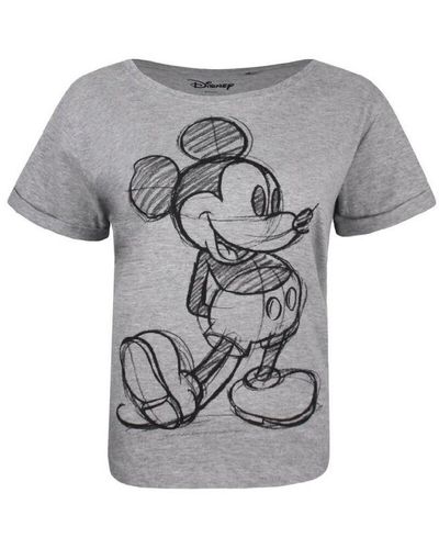 Disney Ladies Mickey Mouse Sketch Marl T-Shirt (Sports) - Grey