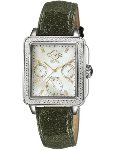 Gevril Gv2 Bari Multi Mother Of Pearl Dial Black Sparkle Leather Watch - Grey