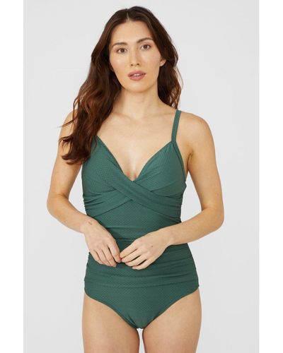 DEBENHAMS Textured Twist Front Swimsuit - Green