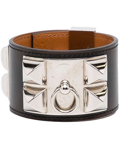 Hermès Vintage Collier De Chien Bracelet Silver Calf Leather - White