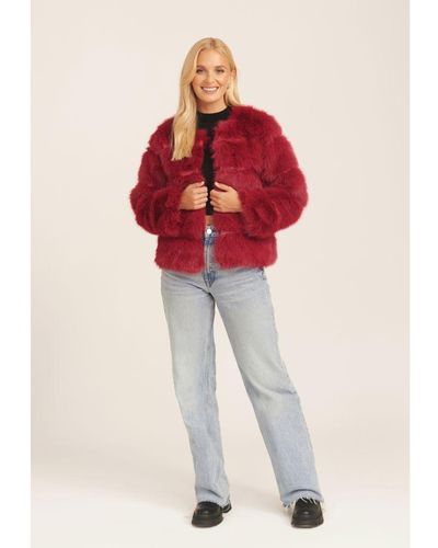 Gini London Soft Touch Fur Jacket - Red