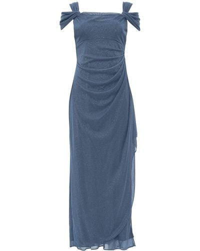 Gina Bacconi Shree Cold Shoulder Glitter Mesh Dress - Blue