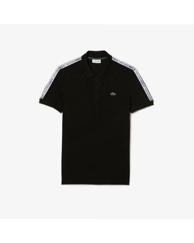 Lacoste Men's Short Sleeve Tape Pique Polo Shirt In Black - Zwart