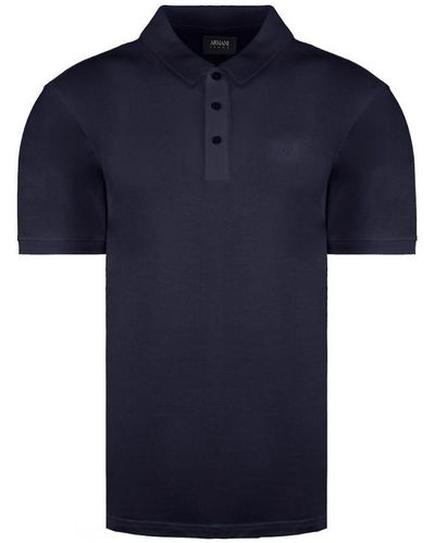 Armani Jeans Logo Navy Polo Shirt Cotton - Blue