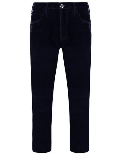 Armani Emporio J85 Regular Fit Velvet Trousers Cotton - Blue