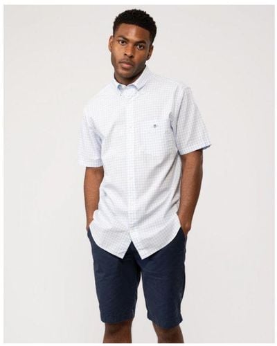 GANT Regular Fit Short Sleeve Poplin Gingham Shirt - White