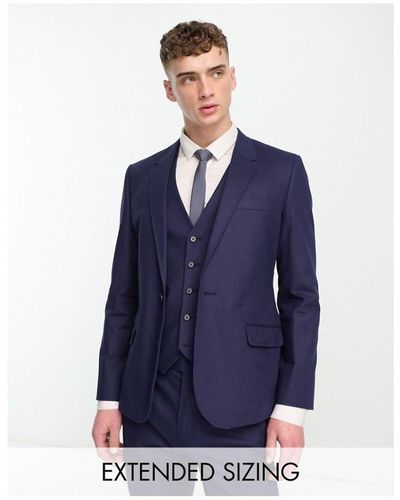 ASOS Skinny Linen Mix Suit Jacket - Blue