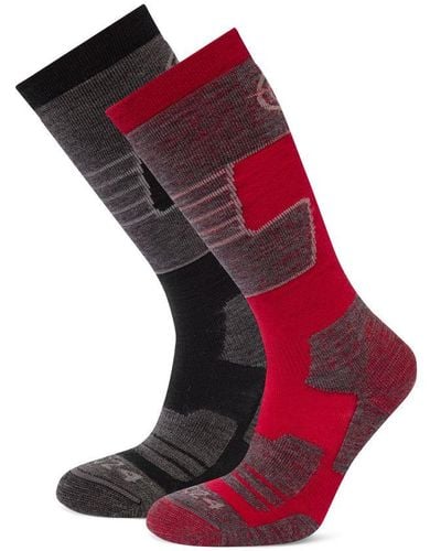 TOG24 Linz 2 Pack Ski Socks Black/chilli Red Wool