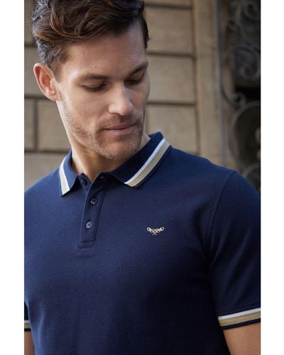 Threadbare 'Dorry' Herringbone Tipping Cotton Pique Polo Shirt - Blue