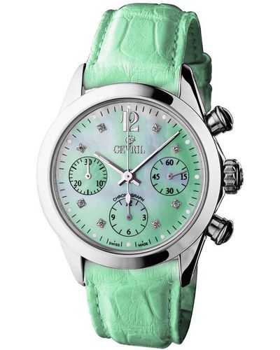 Gevril Lafayette Dial Leather Watch - Green