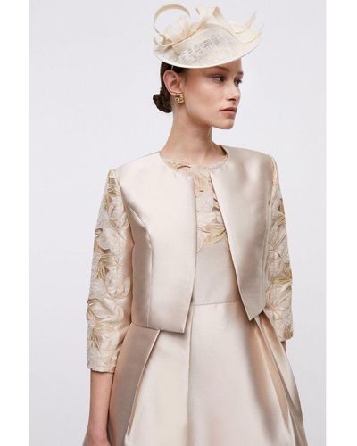 Coast Cropped Twill Jacket With Cutwork Lace Trim - Natural
