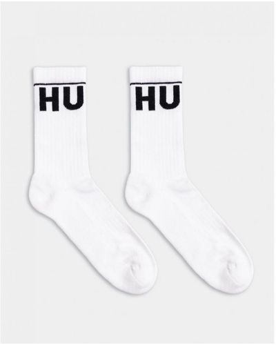 HUGO 2 Pack Qs Rib Iconic Combed Cotton Socks - White