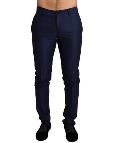 Dolce & Gabbana Navy Wool Formal Slim Trouser Trousers - Blue