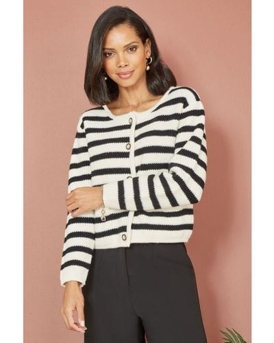Yumi' Black And White Striped Nautical Button Cardigan