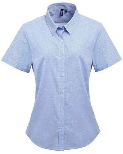PREMIER Ladies Gingham Short-Sleeved Shirt (Light/) - Blue