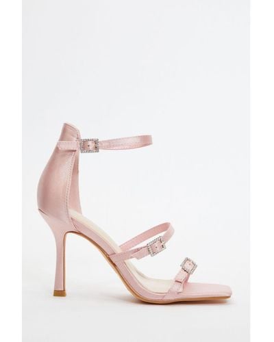 Quiz Satin Strappy Buckle Heeled Sandals - Pink