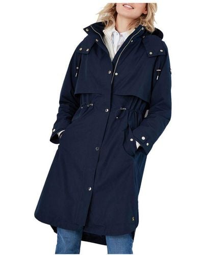 Joules Helmsley Waterproof Longline Hooded Rain Coat Cotton - Blue
