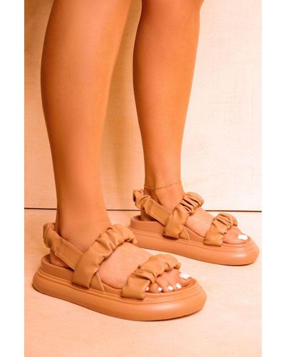 Where's That From Gianna Ruched Multi Strap Chunky Sole Sandals - Orange