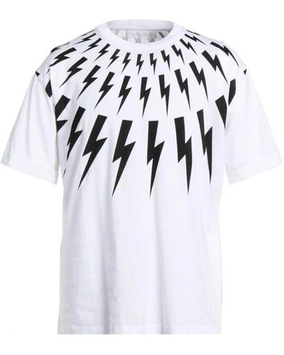 Neil Barrett Fair Isle Thunderbolt Oversized Wit T-shirt