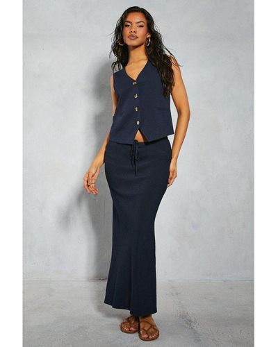 MissPap Linen Look Drawstring Maxi Skirt - Blue