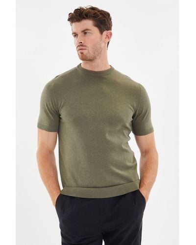 Threadbare Green 'davenfield' Cotton Rich Crew Neck Knitted T-shirt