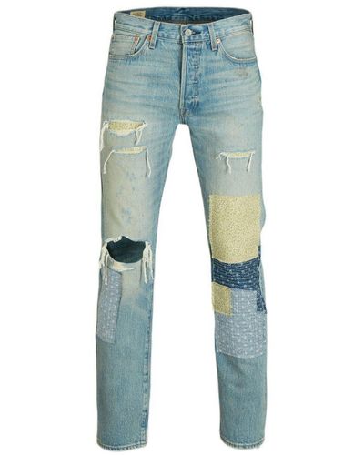 Levi's Levi's 501 Straight Fit Jeans Met Patches Med Indigo - Blauw