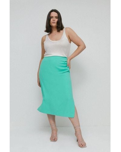 Warehouse Plus Size Ruched Side Skirt - Green