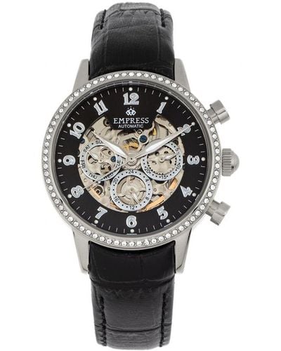 Empress Beatrice Automatic Skeleton Dial Leather-Band Watch W/Day/Date - Multicolour