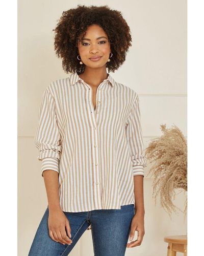 Yumi' Brown Stripe Cotton Shirt - Natural