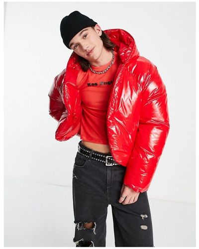 ASOS Oversized Cropped High Shine Puffer Jacket - Red