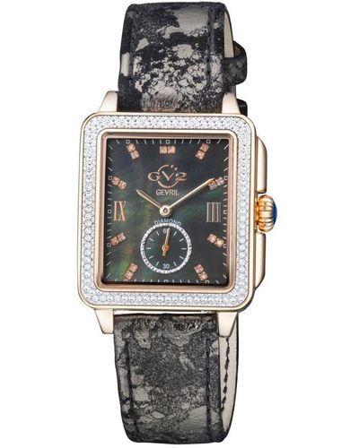 Gv2 9250 Bari Swiss Quartz Diamond Floral Leather Watch - Grey