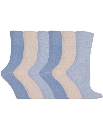 Gentle Grip 6 Pairs Ladies Non Elastic Socks - LGG73 Cotton - Blue