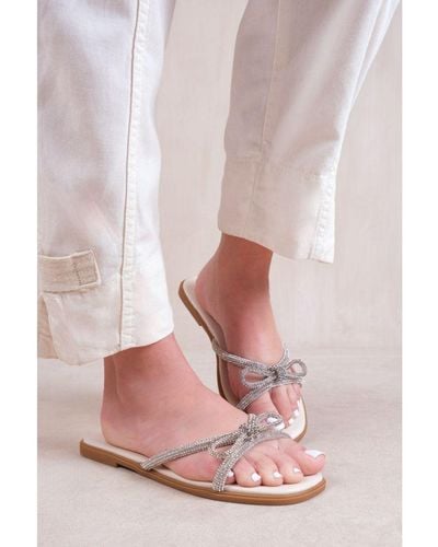 Where's That From 'Earth' Flat Slip On Sandals With Bow Diamante Detail - Pink