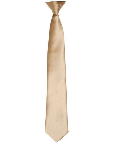 PREMIER Kleuren Satin Clip Tie (khaki) - Wit