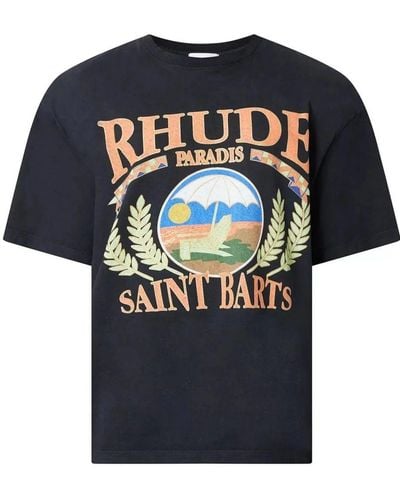 Rhude Saint Barts T-shirt Met Strandstoellogo In Zwart - Blauw
