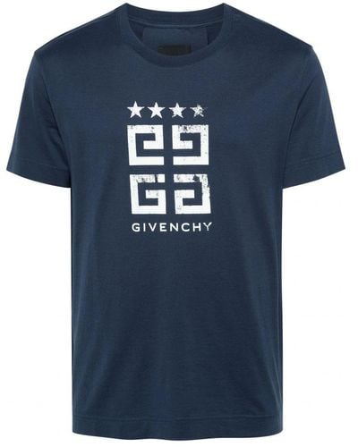 Givenchy 4g Stars Wit Logo Bedrukt T-shirt In Blauw